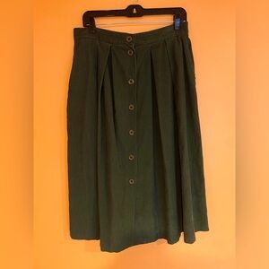 Vintage Forest Green Corduroy Button Midi Skirt Lg ILGWU